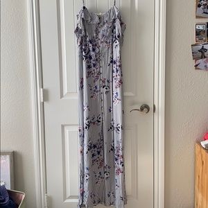 Striped cold shoulder maxi dress